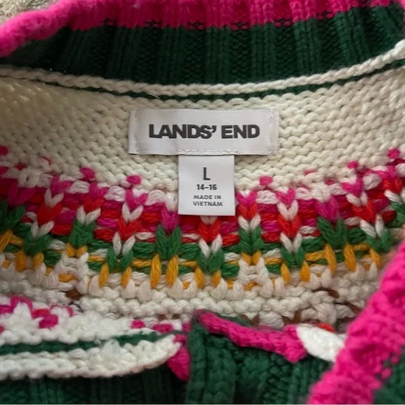 ❌SOLD❌Lands' End Women's Lofty Birdseye Fair Isle Cardigan Sweater Size Large - Picture 7 of 8